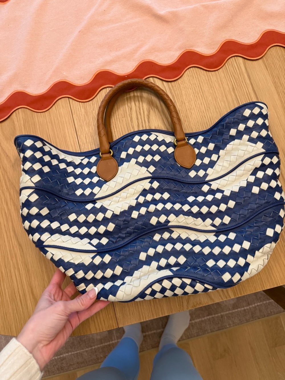 Bottega Veneta Intrecciato Bag Gold Hardware Blue White - Gorgeous Wave Pattern